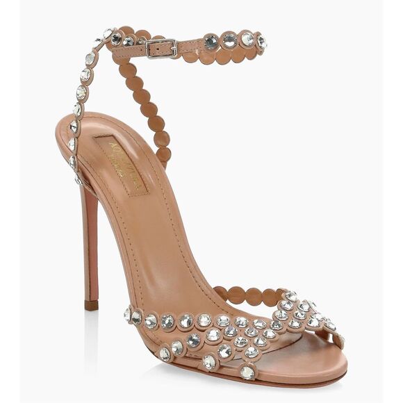 Aquazzura Tequila Crystal-Embellished Leather Sandals in Powder Pink EU40 $1525 - Picture 2 of 15